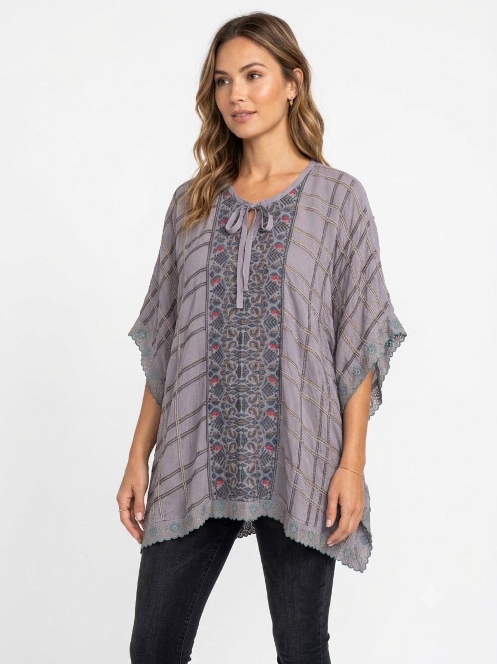 Johnny Was Peta Tunic Blouse 3/4 Sleeve Rayon Boho Women's Small S